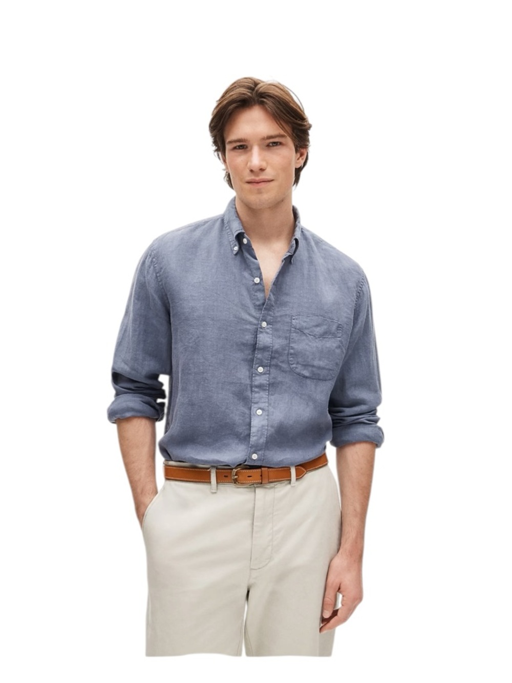 J Crew Slim Untucked Baird McNutt garment-dyed Irish linen Blue Mens Size L